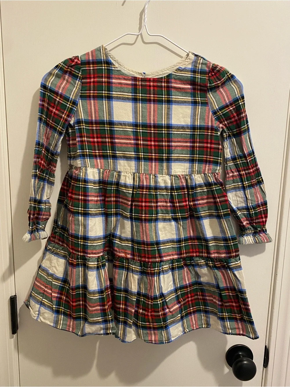 GAP Girls Plaid Tiered Long-Sleeve Dress - Red, Green, Blue, Cream
